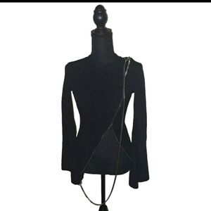 Givenchy Black Bell Zipper Sweater XS Ribbed Knit Goblincore B22#17